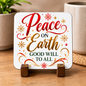 Festive Christian Christmas Coaster "Peace on Earth Good Will to All" Graphic Glossy Hardboard 9x9cm Drinks Mat – Red & Golden Script Holiday Tableware Gift | Fast Dispatch by UK Seller (C3055)