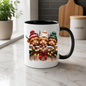 Highland Cows Christmas Fence Mug "Merry & Bright" Festive Highland Cows 325ml Ceramic Coffee Mug – Three Cute Cows in Winter Bobble Hats Behind Snowy Fence with Fairy Lights & Red Tartan Bow | Christmas Gift | Fast Dispatch by UK Seller (M3429)