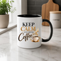 Coffee Mug "Keep Calm And Drink Coffee" 325ml Ceramic Tea Cup – Gold & Brown Typography, Cute Coffee Cup Graphic & Heart Slogan Novelty Gift for Coffee Lovers, Bestie, Colleagues – Fast Dispatch by UK Seller (M3491)