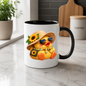 Cute Duck Mug "Summer Sunflower Duckling" Summer Sunflower Duckling 325ml Ceramic Coffee Mug – Adorable Yellow Duck in Straw Hat, Heart Sunglasses Sunflower Bag Summer Gift | Available in Multicolours | Fast Dispatch by UK Seller (M3290)