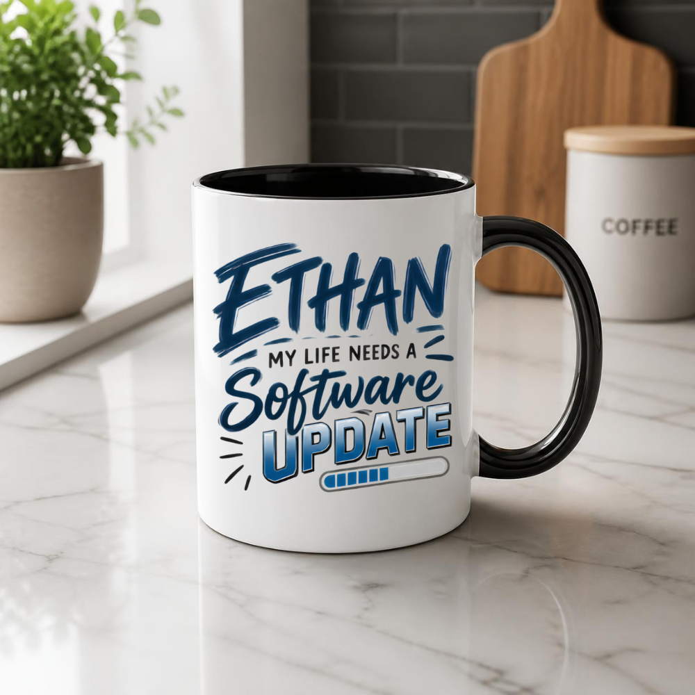 Personalized Name Mug "Ethan My Life Needs A Software Update" Ethan My Life Needs A Software Update 325ml Ceramic Coffee Mug – Custom Name Typography Slogan with Progress Loading Bar Graphic | Funny Tech Gift | Fast Dispatch by UK Seller (M3425)