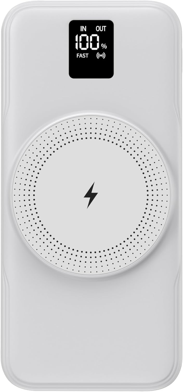 10000mAh Magnetic Wireless Power Bank | 20W PD Fast Charging with Built-In Cables & LED Display