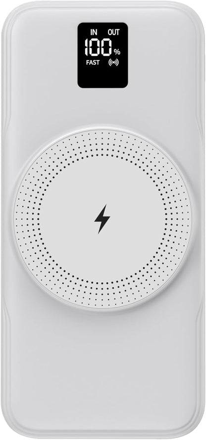 10000mAh Magnetic Wireless Power Bank | 20W PD Fast Charging with Built-In Cables & LED Display