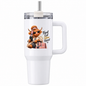 Sassy Highland Cow Travel Tumbler "Travel Eat Glow Repeat" Graphic 40oz Stainless Steel Insulated Travel Mug with Handle & Straw – Fashion Cow with Passport, Sunglasses, Headscarf & Suitcase Novelty Travel Cup | Fast Dispatch by UK Seller (T3022)