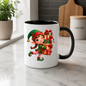 Christmas Mug "Winking Christmas Elf Stacked Presents" Winking Christmas Elf 325ml Ceramic Coffee Mug – Cute Festive Tea Cup with Elf Outfit Jingle Bells Wrapped Gift Stack Graphic Gift | Available in Multicolours | Fast Dispatch by UK Seller (M3183)