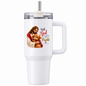 Inspirational Religious Highland Cow Travel Tumbler "With God All Things Are Possible" Graphic 40oz Stainless Steel Insulated Travel Mug with Handle & Straw â€“ Jesus Hugging Highland Calf in Scarf Novelty Travel Cup | Fast Dispatch by UK Seller (T3009)