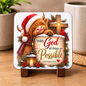 Festive Christian Christmas Coaster "With God All Things Are Possible Matthew 19:26" Graphic Glossy Hardboard 9x9cm Drinks Mat – Highland Cow, Wooden Cross, Lantern & Red Cardinal Holiday Tableware Gift | Fast Dispatch by UK Seller (C3061)