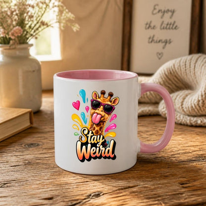 Quirky Mug "Stay Weird" Funny Giraffe 325ml Ceramic Coffee Mug Sassy Animal Lover Tea Cup with Sunglasses, Splashes & Hearts Graphic Gift | Available in Multicolours | Fast Dispatch by UK Seller (M1319)