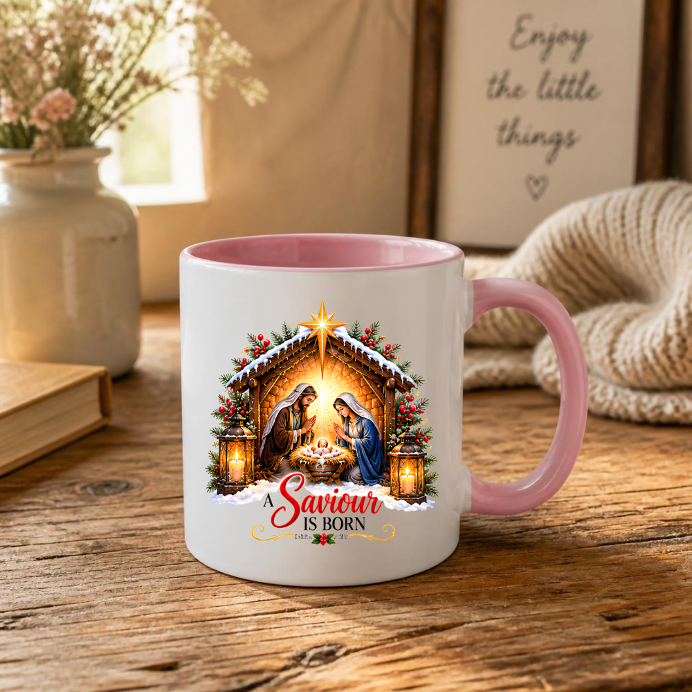 Religious Christmas Mug "A Saviour Is Born" A Saviour Is Born 325ml Ceramic Coffee Mug – Nativity Scene Christmas Mug with Baby Jesus, Mary & Joseph | Christian Holiday Gift | Fast Dispatch by UK Seller (M3338)
