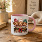 Highland Cows Christmas Fence Mug "Merry & Bright" Festive Highland Cows 325ml Ceramic Coffee Mug – Three Cute Cows in Winter Bobble Hats Behind Snowy Fence with Fairy Lights & Red Tartan Bow | Christmas Gift | Fast Dispatch by UK Seller (M3429)
