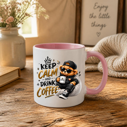 Teddy Bear Mug "Keep Calm And Drink Coffee" 325ml Ceramic Coffee Tea Cup – Cool Bear Graphic, Sunglasses, Hoodie & Slogan Novelty Gift for Coffee Lovers, Birthday – Fast Dispatch by UK Seller (M3504)
