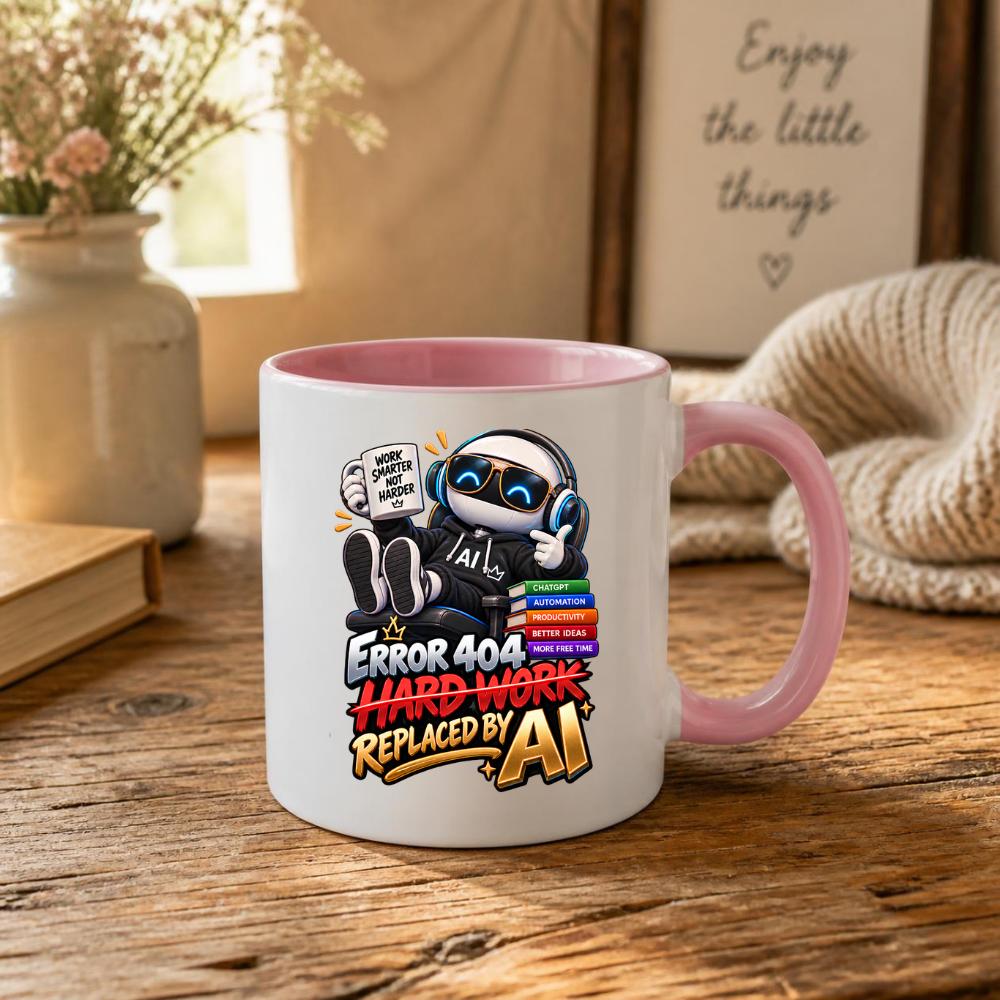 Tech Mug "Error 404 Hard Work Replaced By AI" Error 404 Hard Work Replaced By AI 325ml Ceramic Coffee Mug – Funny Robot IT Developer Mug with Work Smarter Not Harder & ChatGPT Books | Tech Gift | Fast Dispatch by UK Seller (M3324)