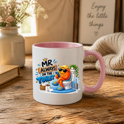 Funny Mug "Mr Always On The Toilet" Phone Addict Bathroom Humour Coffee Cup 350ml Ceramic Novelty Gift for Husband Boyfriend Dad Grandad Men, Funny Toilet Joke Birthday Christmas Secret Santa Fathers Day Gift | Fast Dispatch by UK Seller (M1020)