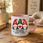 Festive Mug "Peace Love Joy" Trio Gnomes 325ml Ceramic Coffee Mug Christmas Together Is Better Holiday Tea Cup with Hearts & Plaid Hat | Available in Multicolours | Fast Dispatch by UK Seller (M1271)