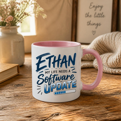 Personalized Name Mug "Ethan My Life Needs A Software Update" Ethan My Life Needs A Software Update 325ml Ceramic Coffee Mug – Custom Name Typography Slogan with Progress Loading Bar Graphic | Funny Tech Gift | Fast Dispatch by UK Seller (M3425)