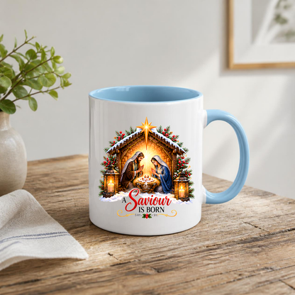 Religious Christmas Mug "A Saviour Is Born" A Saviour Is Born 325ml Ceramic Coffee Mug – Nativity Scene Christmas Mug with Baby Jesus, Mary & Joseph | Christian Holiday Gift | Fast Dispatch by UK Seller (M3338)