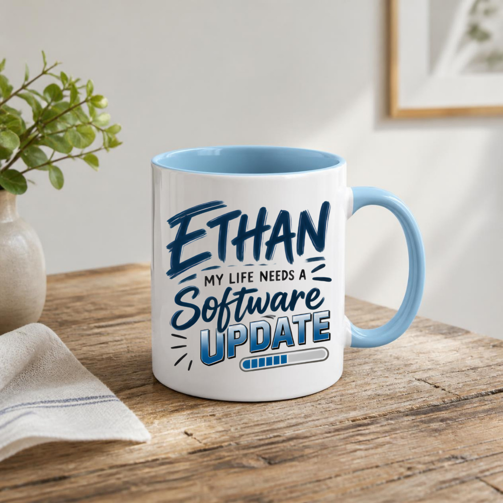 Personalized Name Mug "Ethan My Life Needs A Software Update" Ethan My Life Needs A Software Update 325ml Ceramic Coffee Mug – Custom Name Typography Slogan with Progress Loading Bar Graphic | Funny Tech Gift | Fast Dispatch by UK Seller (M3425)