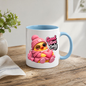 Inspirational Mug "Good Vibes Only Pink Duck" 325ml Ceramic Coffee Mug – Cute Winking Yellow Duck in Pink Beanie, Sweater, Glasses Backpack Hugging Pink Heart Cute Gift For Friends Family | Available in Multicolours | Fast Dispatch by UK Seller (M3253)