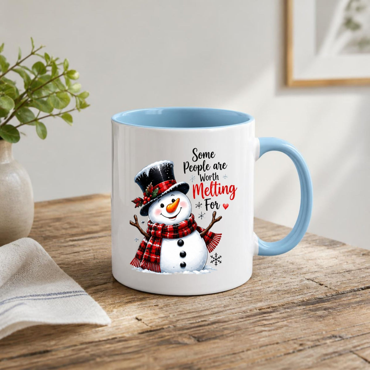 Heartwarming Mug "Some People Are Worth Melting For" Snowman 325ml Ceramic Coffee Mug Cute Winter Holiday Tea Cup with Red Plaid Scarf & Quote Gift | Available in Multicolours | Fast Dispatch by UK Seller (M1246)
