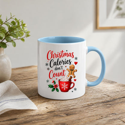 Festive Mug "Christmas Calories don't Count" Gingerbread & Hot Chocolate 325ml Ceramic Coffee Mug – Sweet Winter Holiday Tea Cup with Whipped Cream Holiday Treats | Available in Multicolours | Fast Dispatch by UK Seller (M1267)