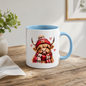Highland Cow Winter Scarf Mug "Cozy Winter Highland Cow" Cozy Winter Highland Cow 325ml Ceramic Coffee Mug – Cute Highland Cow in Red Pom-Pom Beanie & Matching Tartan Scarf with Snowflakes & Hearts | Winter Gift | Fast Dispatch by UK Seller (M3396)