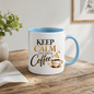 Coffee Mug "Keep Calm And Drink Coffee" 325ml Ceramic Tea Cup – Gold & Brown Typography, Cute Coffee Cup Graphic & Heart Slogan Novelty Gift for Coffee Lovers, Bestie, Colleagues – Fast Dispatch by UK Seller (M3491)