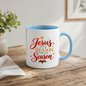 Christmas Mug "Jesus Is The Reason For The Season" 325ml Ceramic Coffee Mug – Festive Christian Typography Mug With Star Of Bethlehem Holly Gold Stars Holiday Gift | Available in Multicolours | Fast Dispatch by UK Seller (M3312)