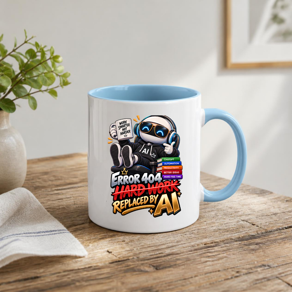 Tech Mug "Error 404 Hard Work Replaced By AI" Error 404 Hard Work Replaced By AI 325ml Ceramic Coffee Mug – Funny Robot IT Developer Mug with Work Smarter Not Harder & ChatGPT Books | Tech Gift | Fast Dispatch by UK Seller (M3324)