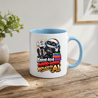 Tech Mug "Error 404 Hard Work Replaced By AI" Error 404 Hard Work Replaced By AI 325ml Ceramic Coffee Mug – Funny Robot IT Developer Mug with Work Smarter Not Harder & ChatGPT Books | Tech Gift | Fast Dispatch by UK Seller (M3324)