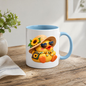 Cute Duck Mug "Summer Sunflower Duckling" Summer Sunflower Duckling 325ml Ceramic Coffee Mug – Adorable Yellow Duck in Straw Hat, Heart Sunglasses Sunflower Bag Summer Gift | Available in Multicolours | Fast Dispatch by UK Seller (M3290)