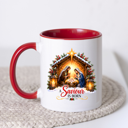 Religious Christmas Mug "A Saviour Is Born" A Saviour Is Born 325ml Ceramic Coffee Mug – Nativity Scene Christmas Mug with Baby Jesus, Mary & Joseph | Christian Holiday Gift | Fast Dispatch by UK Seller (M3338)