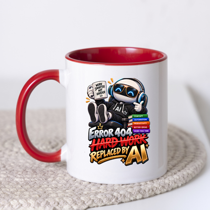 Tech Mug "Error 404 Hard Work Replaced By AI" Error 404 Hard Work Replaced By AI 325ml Ceramic Coffee Mug – Funny Robot IT Developer Mug with Work Smarter Not Harder & ChatGPT Books | Tech Gift | Fast Dispatch by UK Seller (M3324)