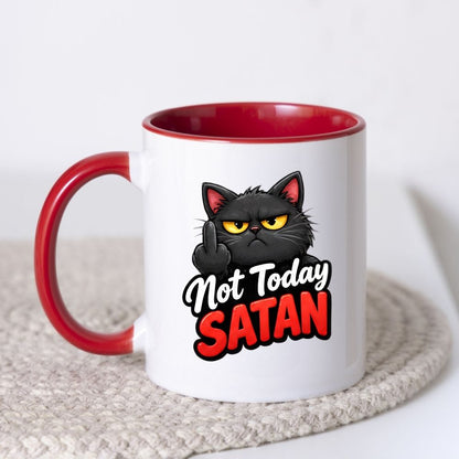 Sarcastic Mug "Not Today Satan" Funny Grumpy Black Cat 325ml Ceramic Coffee Mug Sassy Kitten Tea Cup with Middle Finger Gesture & Bold Red Lettering Gift | Available in Multicolours | Fast Dispatch by UK Seller (M1304)