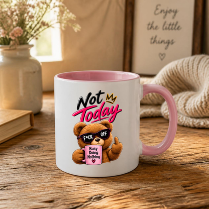 Sarcastic Mug "NOT TODAY" Attitude Teddy Bear 325ml Ceramic Coffee Mug Novelty Teddy Bear Tea Cup with F*CK OFF Sunglasses, Middle Finger & "Busy Doing Nothing" Mug Graphic Gift | Available in Multicolours | Fast Dispatch by UK Seller (M3085)