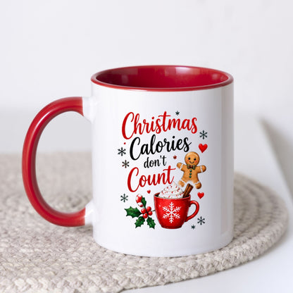 Festive Mug "Christmas Calories don't Count" Gingerbread & Hot Chocolate 325ml Ceramic Coffee Mug – Sweet Winter Holiday Tea Cup with Whipped Cream Holiday Treats | Available in Multicolours | Fast Dispatch by UK Seller (M1267)