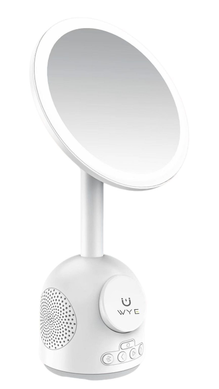 3-in-1 LED Makeup Mirror with Wireless Charging Stand & Bluetooth Speaker | Desktop Vanity Mirror Light with Phone Docking Station