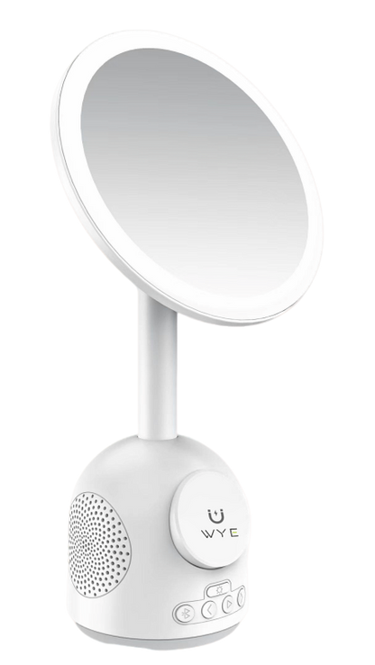 3-in-1 LED Makeup Mirror with Wireless Charging Stand & Bluetooth Speaker | Desktop Vanity Mirror Light with Phone Docking Station