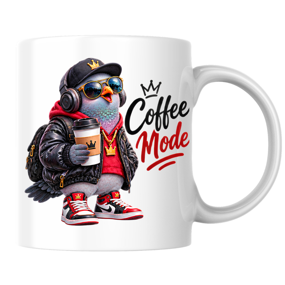 Coffee Mug "Coffee Mode Cool Pigeon" 325ml Ceramic Coffee Mug – Cool Pigeon in Cap, Headphones, Leather Jacket, Hoodie & Sneakers Funny Streetwear Bird Mug Gift For Coffee Lovers Friends | Available in Multicolours | Fast Dispatch by UK Seller (M3240)