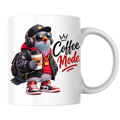 Coffee Mug "Coffee Mode Cool Pigeon" 325ml Ceramic Coffee Mug – Cool Pigeon in Cap, Headphones, Leather Jacket, Hoodie & Sneakers Funny Streetwear Bird Mug Gift For Coffee Lovers Friends | Available in Multicolours | Fast Dispatch by UK Seller (M3240)
