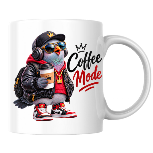 Coffee Mug "Coffee Mode Cool Pigeon" 325ml Ceramic Coffee Mug – Cool Pigeon in Cap, Headphones, Leather Jacket, Hoodie & Sneakers Funny Streetwear Bird Mug Gift For Coffee Lovers Friends | Available in Multicolours | Fast Dispatch by UK Seller (M3240)