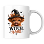 Sassy Halloween Highland Cow Mug "Witch, Please" Graphic 325ml Ceramic Coffee Cup Cute Highland Cow in Witch Hat with Bats Novelty Tea Cup | Funny Spooky Season Gift for Her | Available in Multicolours | Fast Dispatch by UK Seller (M3133)