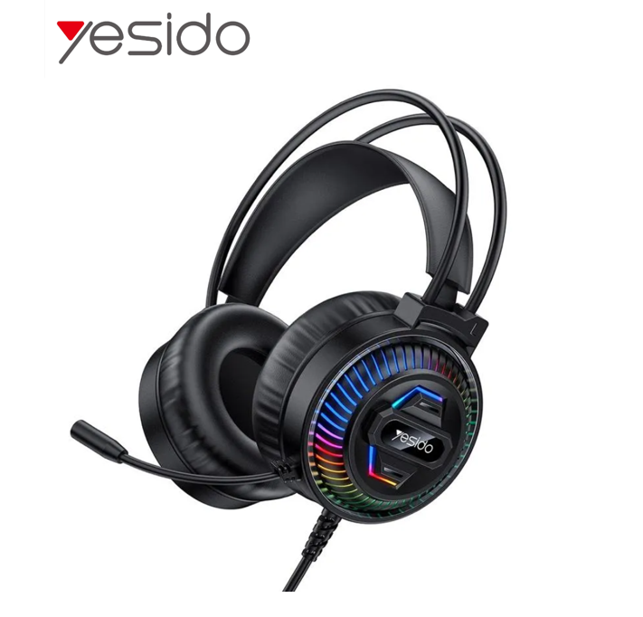 Yesido RGB Gaming Headset with HD Microphone & 40mm Audio Drivers | HiFi Over-Ear Wired USB PC Gamer Headphones with 1.8M Cable