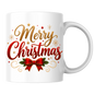 Christmas Mug "Merry Christmas Red Ribbon & Gold Stars" Merry Christmas 325ml Ceramic Coffee Mug – Festive Typography Mug with Red Bow, Holly Gold Stars Holiday Gift | Available in Multicolours | Fast Dispatch by UK Seller (M3311)