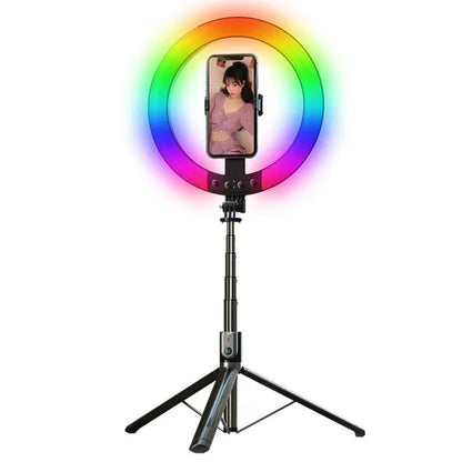 1.9M RGB LED Ring Light Selfie Stick Tripod with Wireless Remote | Extendable Umbrella Stand Foldable Bracket for Live Streaming & Vlogging (P100-RGB) (M1025)