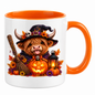 Halloween Mug "Cute Witch Highland Cow" Cute Witch Highland Cow 325ml Ceramic Coffee Mug – Halloween Autumn Tea Cup with Witch Hat, Jack-o Lantern Broom Lantern Autumn Leaves Graphic Gift | Available in Multicolours | Fast Dispatch by UK Seller (M3200)