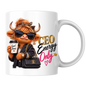 Boss Lady Mug "CEO Energy Only Highland Cow" CEO Energy Only Highland Cow 325ml Ceramic Coffee Mug – Glamorous Girl Boss Tea Cup with Sunglasses Leopard Headband Coffee Graphic Gift | Available in Multicolours | Fast Dispatch by UK Seller (M3194)
