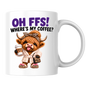 Highland Cow Coffee Mug "OH FFS! Where's My Coffee?" Oh Ffs! Where's My Coffee? 325ml Ceramic Coffee Mug – Cute Highland Cow in Bathrobe with Leopard Bow, Slippers & Coffee Cup | Funny Gift | Fast Dispatch by UK Seller (M3377)