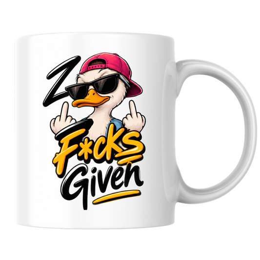 Sarcastic Mug "ZERO F*CKS GIVEN" Cool Duck 325ml Ceramic Coffee Mug Novelty Duck Tea Cup with Sunglasses, Cap & Middle Fingers Graphic Gift | Available in Multicolours | Fast Dispatch by UK Seller (M3084)