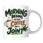 Funny Mug "Morning Begins After Coffee And A Joint" Cannabis Leaf Coffee Cup 350ml, Ceramic Novelty Stoner Humour Gift for Him Her, Funny Adult Joke Mug, Birthday Christmas Secret Santa Stocking Filler | Fast Dispatch by UK Seller (M1100)