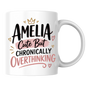 Personalized Name Mug "Amelia Cute But Chronically Overthinking" Amelia Cute But Chronically Overthinking 325ml Ceramic Coffee Mug – Custom Name Typography Slogan with Crown, Hearts & Pink Highlight Banner | Funny Gift | Fast Dispatch by UK Seller (M3448)